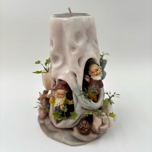 Vintage Sculpted Candle Elf Gnome Wax Tree Stump House 70’s